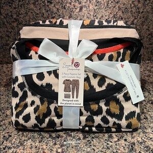 Secret Treasures Animal Print Pajama Set with Makeup Bag